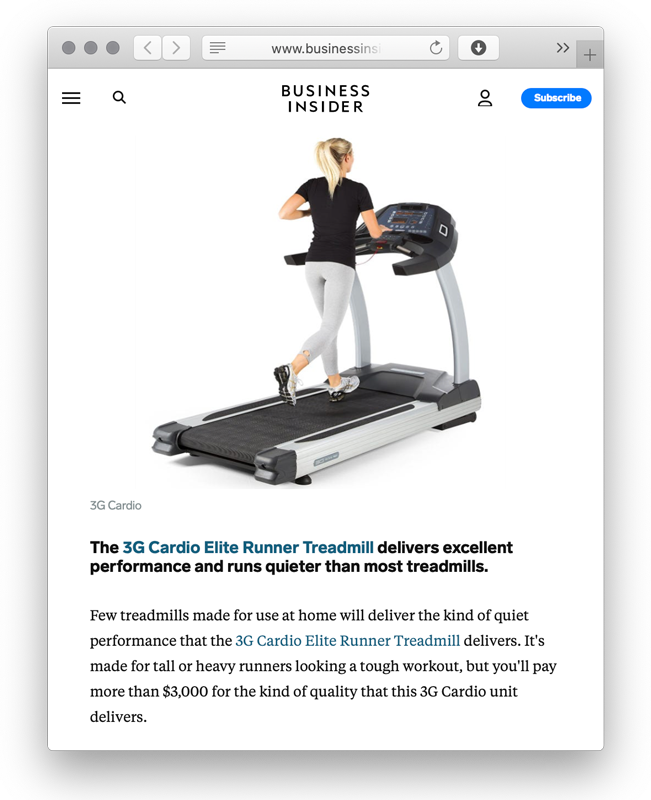 Businessinsider.com praises 3G Cardio Elite Runner Treadmill Businessinsider.com praises 3G Cardio Elite Runner Treadmill